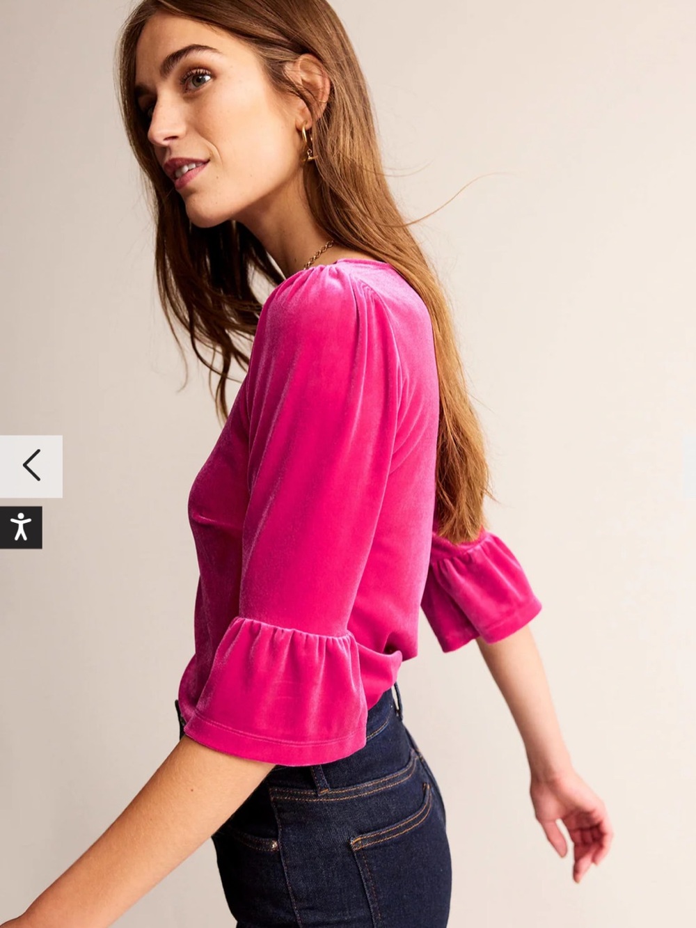 Boden Velvet Ruffle Cuff Top